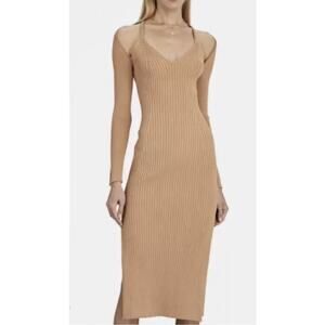 House Of Harlow 1960 Women’s Ribbed MIDI Dress Size‎ M Caramel Minimalist NWTS